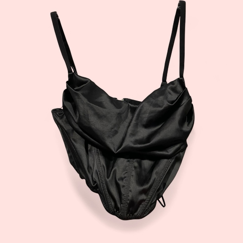 UO black silky cowl neck corset slinky crop top whimsigoth fairy